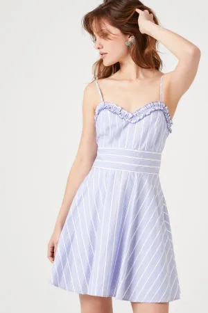 Forever 21 Women's Striped Poplin Fit & Flare Dress Blue/White Forever 21