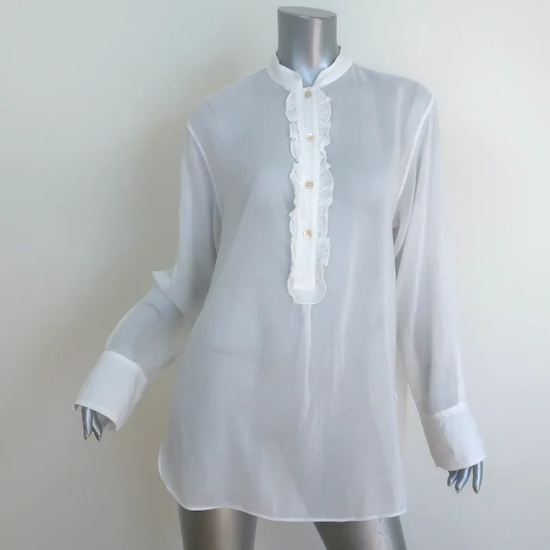Forte Forte Chemise à Volants Blanc Coton-Soie Taille 1 Haut à Manches Longues