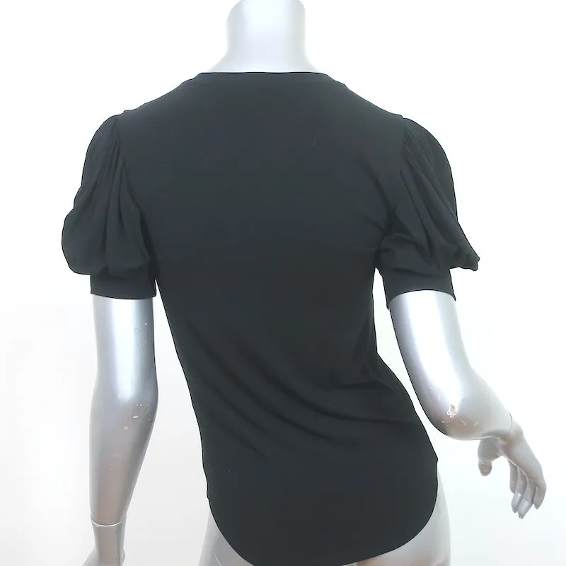 FRAME T-shirt à manches ballon noir en jersey extensible Taille Très Petite