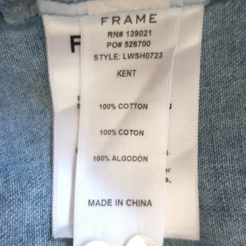 FRAME Chemise en denim à empiècement froncé bleu Kent en coton taille petite manches longues