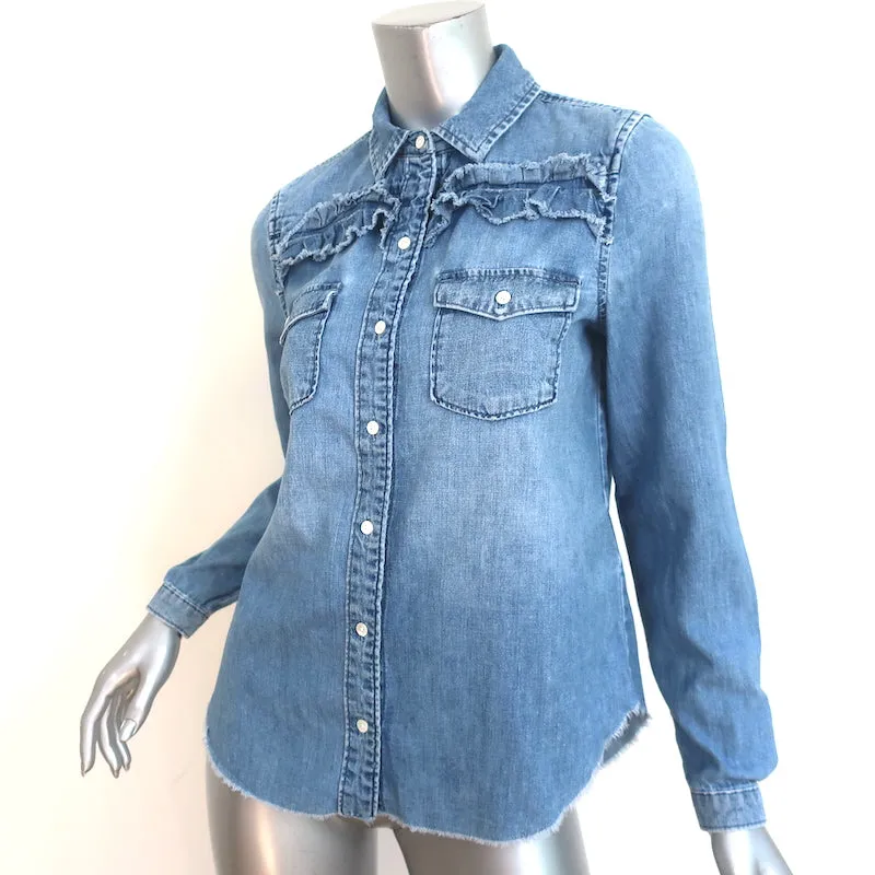 FRAME Chemise en denim à empiècement froncé bleu Kent en coton taille petite manches longues