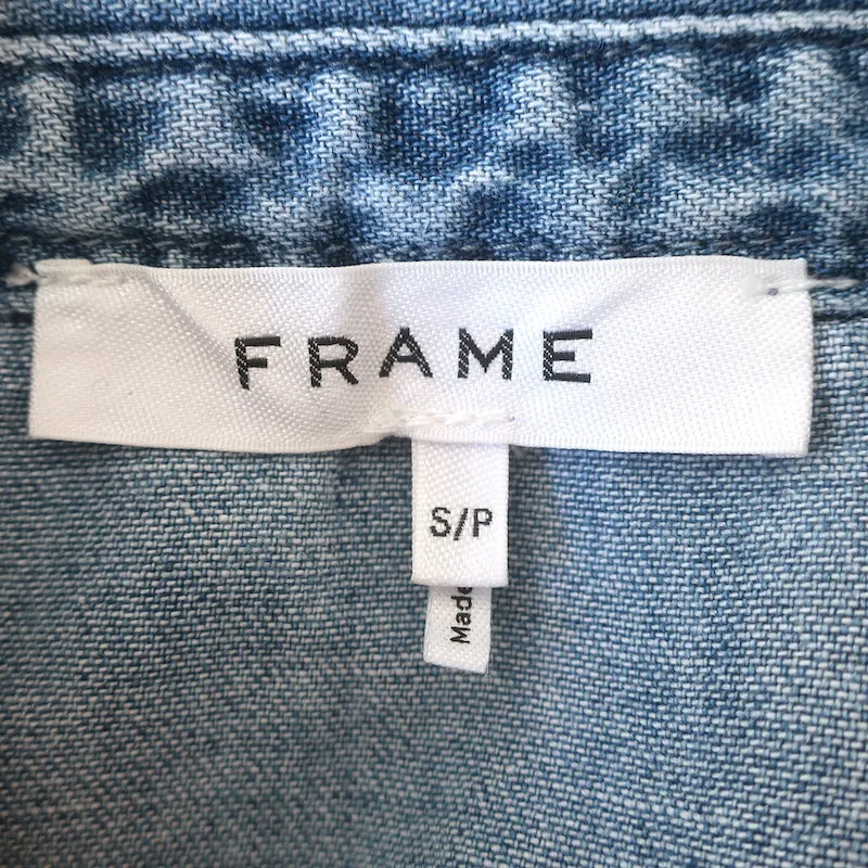 FRAME Chemise en denim à empiècement froncé bleu Kent en coton taille petite manches longues