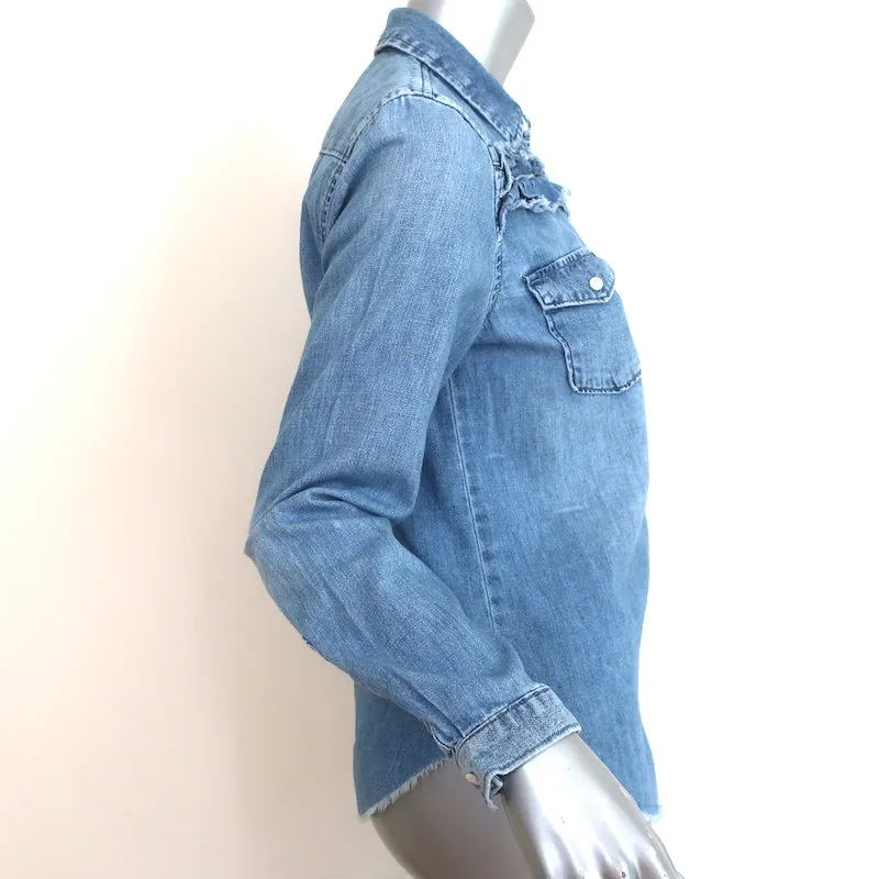 FRAME Chemise en denim à empiècement froncé bleu Kent en coton taille petite manches longues