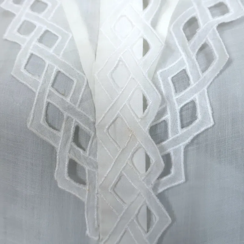 FRAME Blouse brodée à col haut en ramie blanche Taille Très Petite Manches courtes