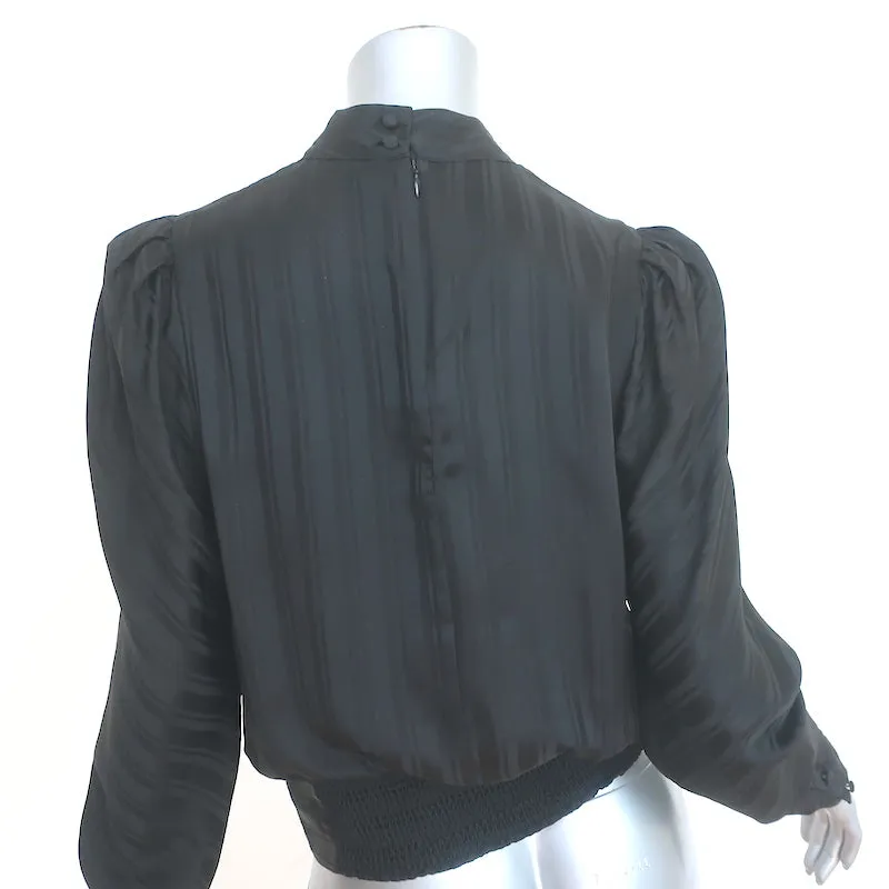 FRAME Blouse à encolure keyhole Noir Jacquard Rayé Soie Taille Petite Haut à Manches Longues