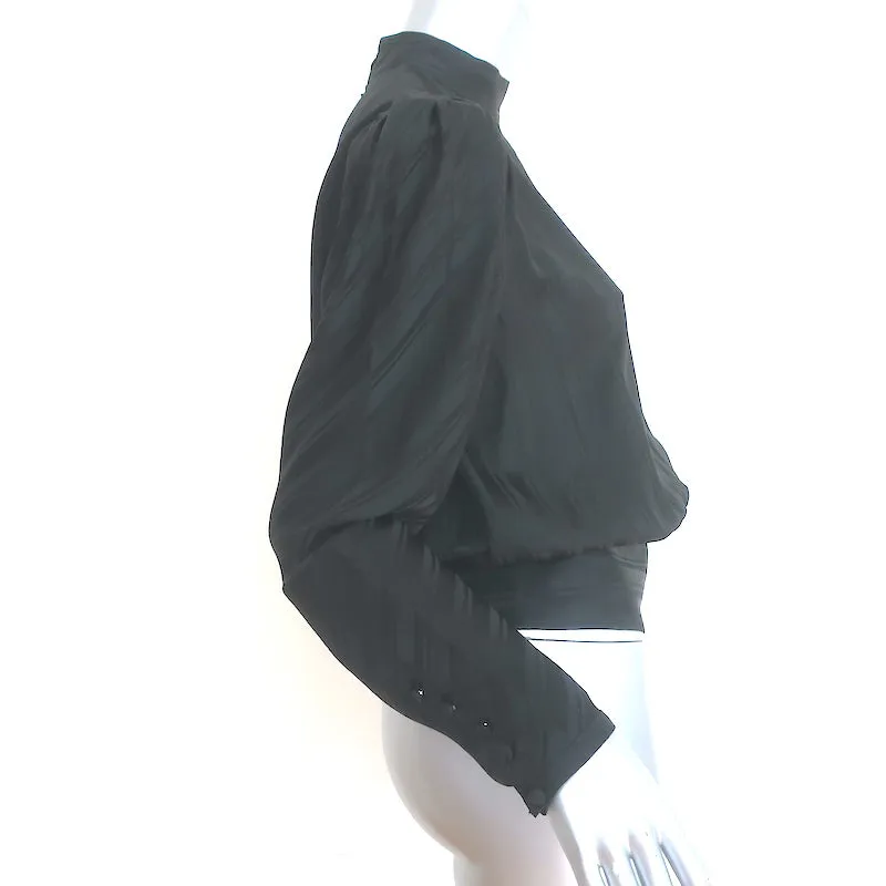 FRAME Blouse à encolure keyhole Noir Jacquard Rayé Soie Taille Petite Haut à Manches Longues
