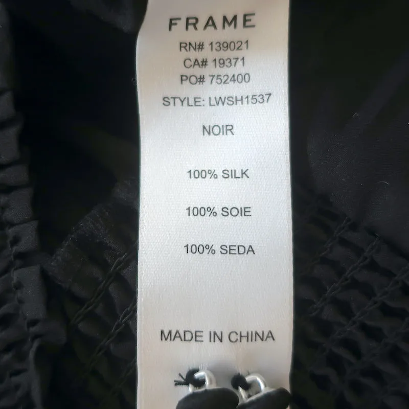 FRAME Blouse à encolure keyhole Noir Jacquard Rayé Soie Taille Petite Haut à Manches Longues