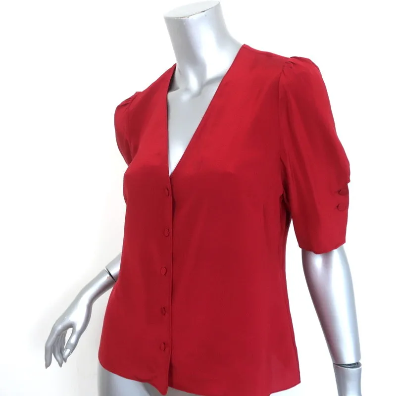 FRAME Blouse à manches ballon Olivia Rouge à lèvres Rouge Soie Taille Petit Boutonnée