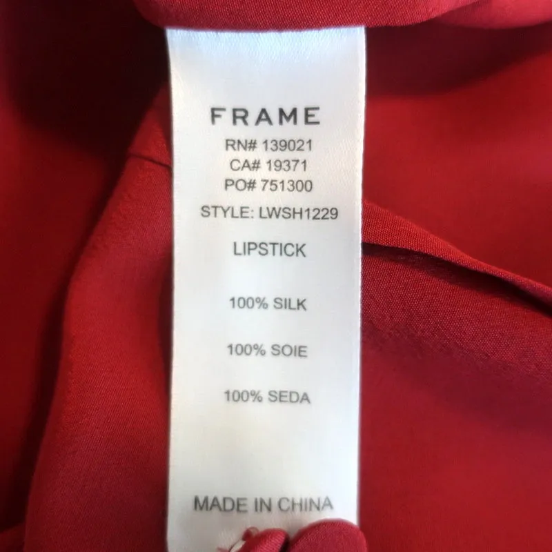 FRAME Blouse à manches ballon Olivia Rouge à lèvres Rouge Soie Taille Petit Boutonnée