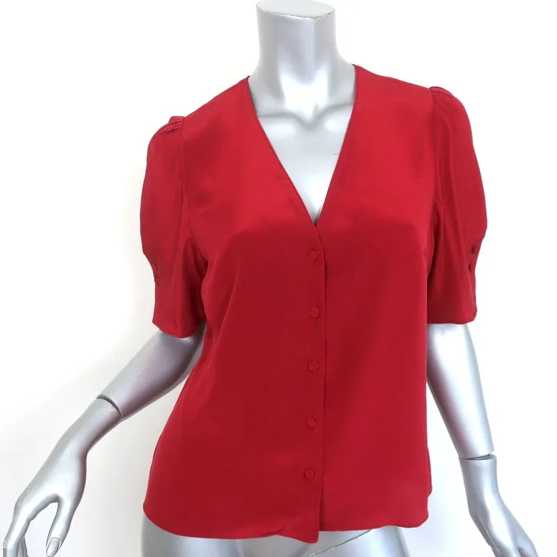 FRAME Blouse à manches ballon Olivia Rouge à lèvres Rouge Soie Taille Petit Boutonnée