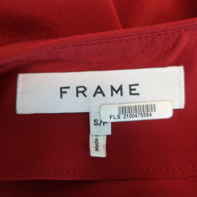 FRAME Blouse à manches ballon Olivia Rouge à lèvres Rouge Soie Taille Petit Boutonnée