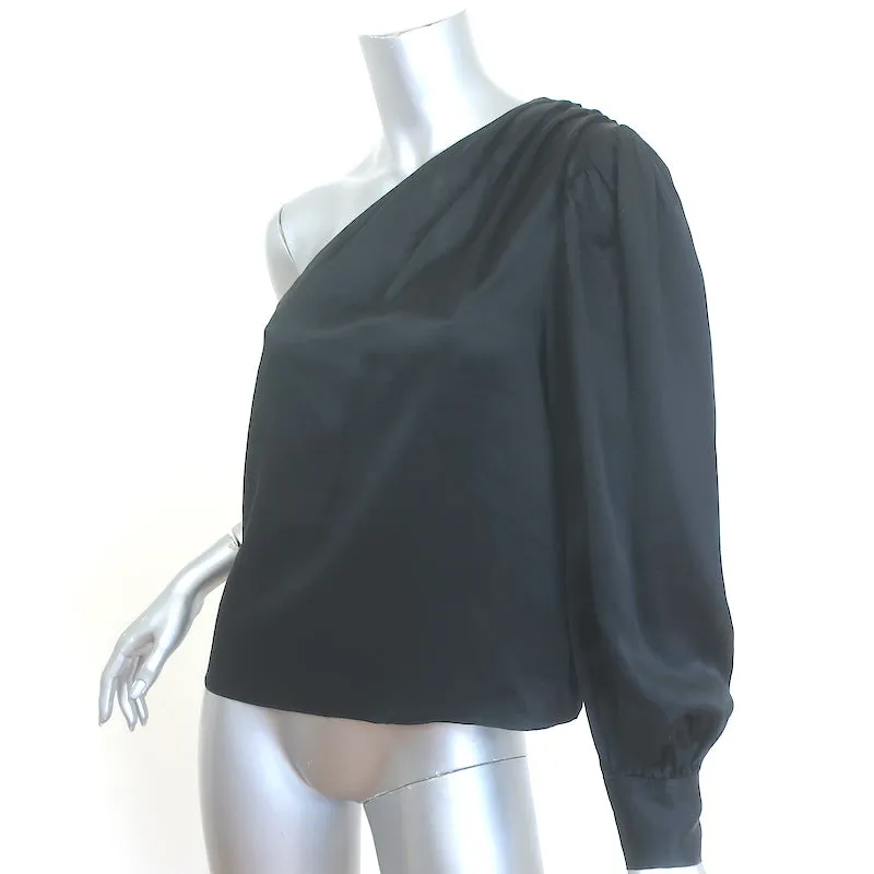 FRAME Haut asymétrique décontracté en satin de soie noir Taille S
