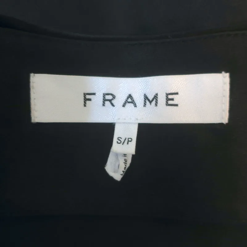 FRAME Haut asymétrique décontracté en satin de soie noir Taille S