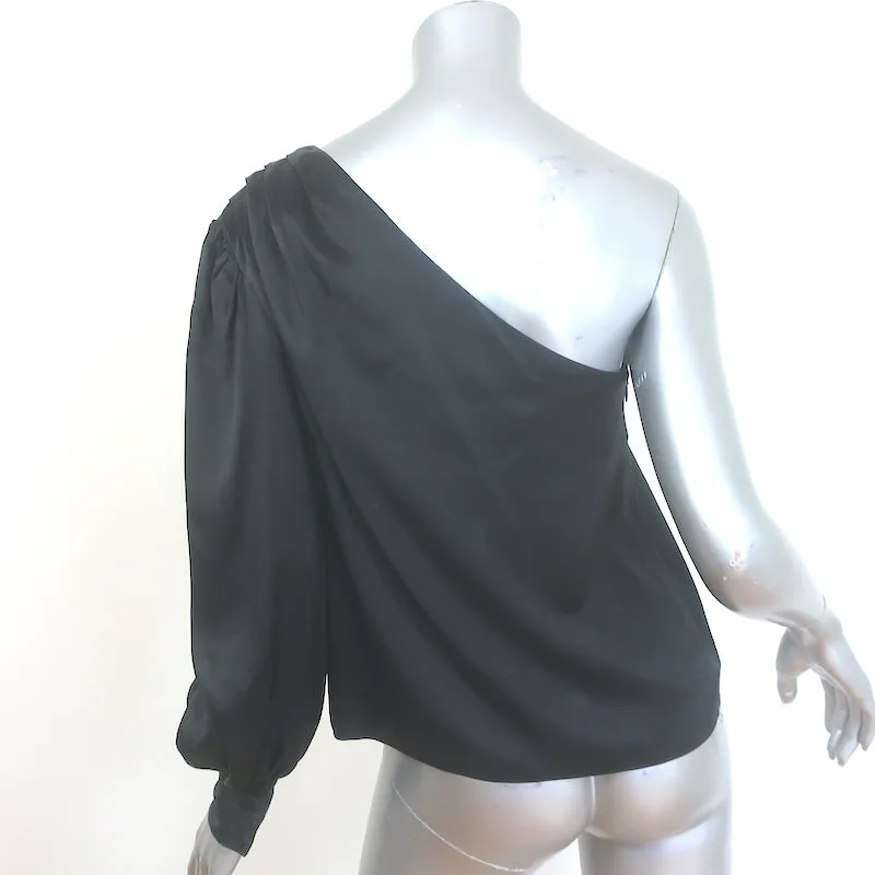 FRAME Haut asymétrique décontracté en satin de soie noir Taille S