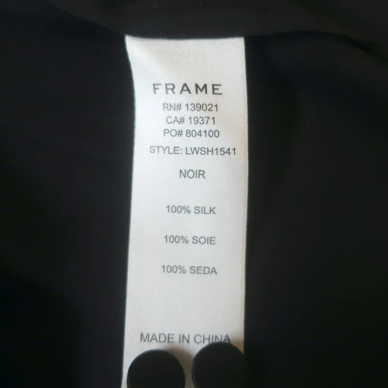 FRAME Haut asymétrique décontracté en satin de soie noir Taille S