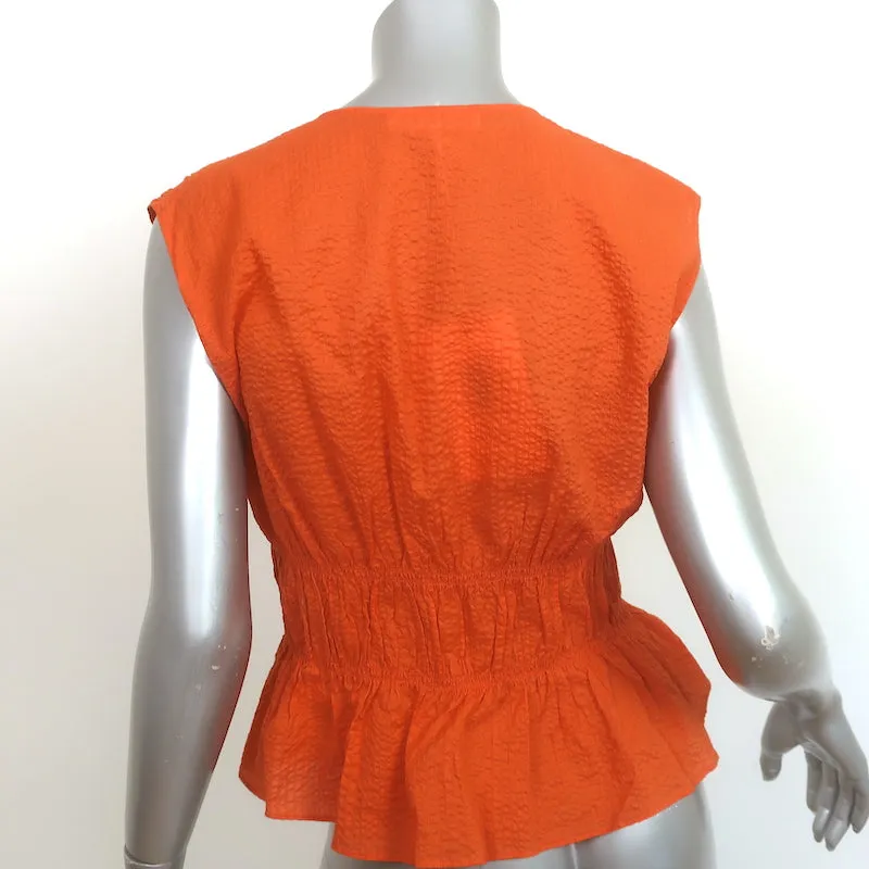 FRAME Blouse à encolure en V froncée en coton orange Taille Petite Haut sans manches NEUF