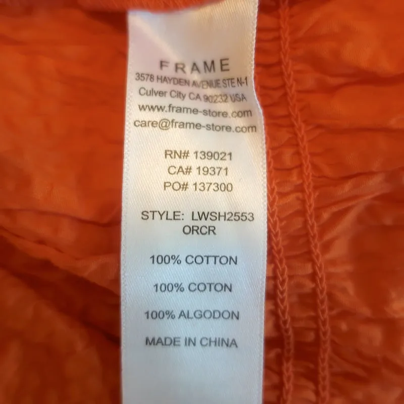 FRAME Blouse à encolure en V froncée en coton orange Taille Petite Haut sans manches NEUF
