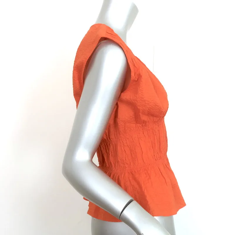 FRAME Blouse à encolure en V froncée en coton orange Taille Petite Haut sans manches NEUF