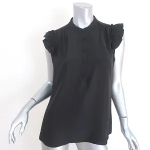 Frame Ruffle Sleeve Top Black Silk Size Small Half-Button Blouse