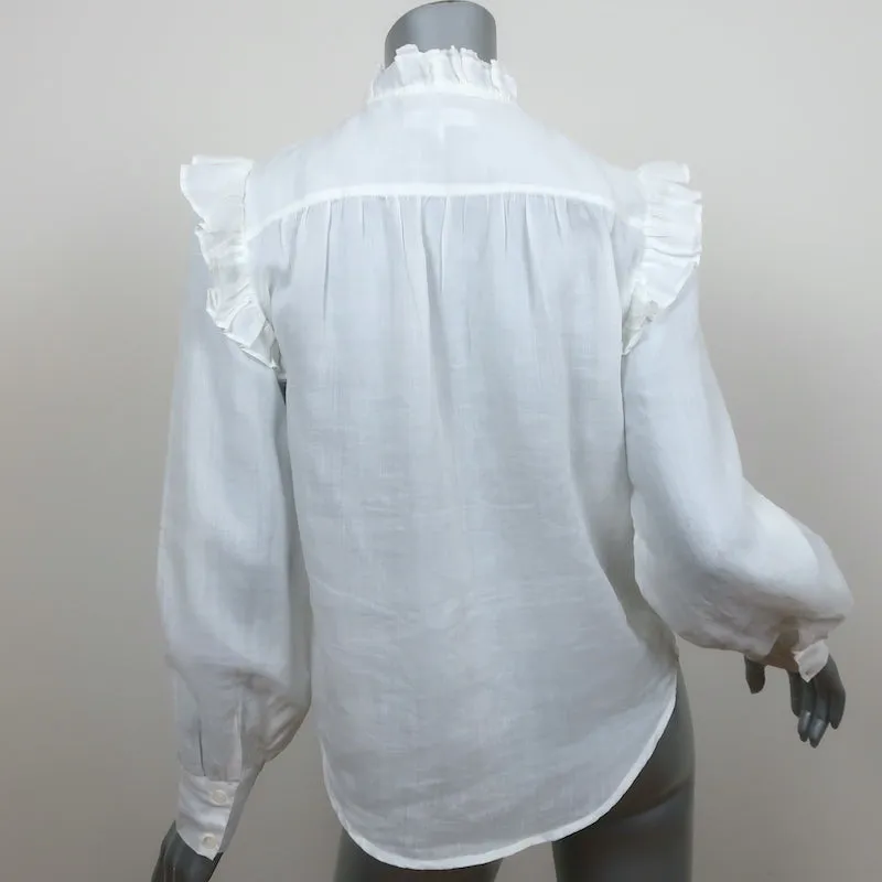 FRAME Blouse froncée Lauren en gaze de ramie blanche Taille Petite Haut à manches longues