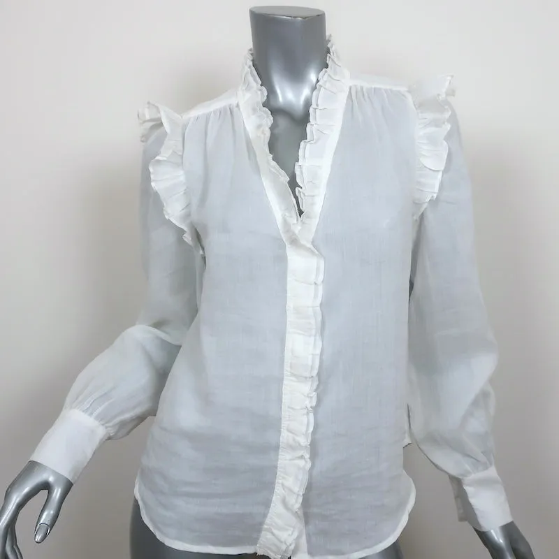FRAME Blouse froncée Lauren en gaze de ramie blanche Taille Petite Haut à manches longues