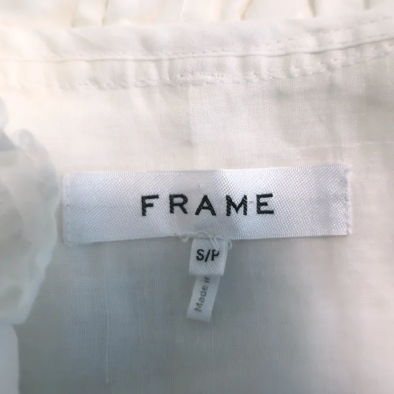 FRAME Blouse froncée Lauren en gaze de ramie blanche Taille Petite Haut à manches longues