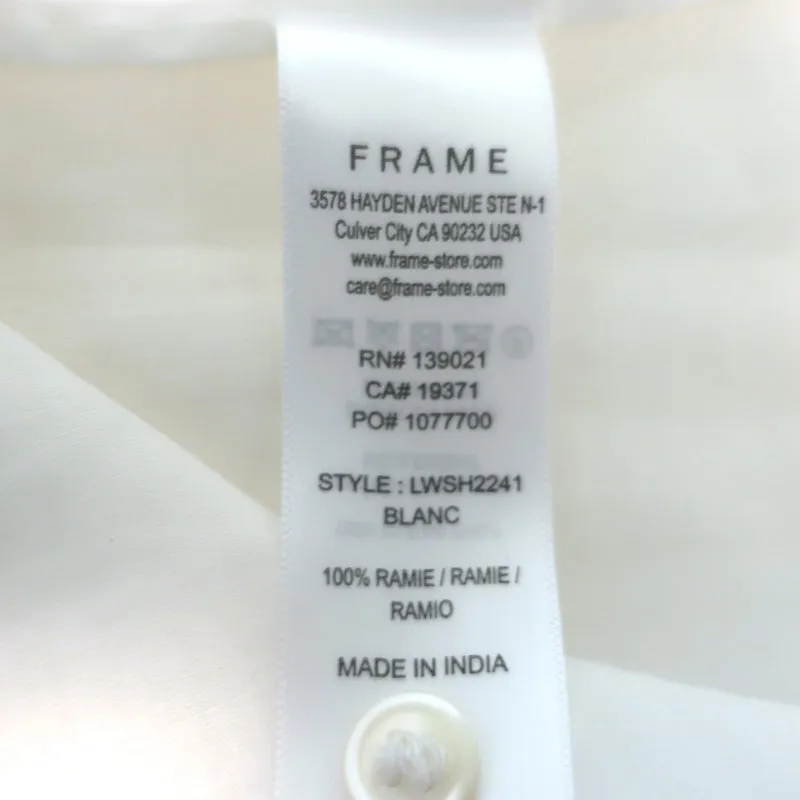 FRAME Blouse froncée Lauren en gaze de ramie blanche Taille Petite Haut à manches longues