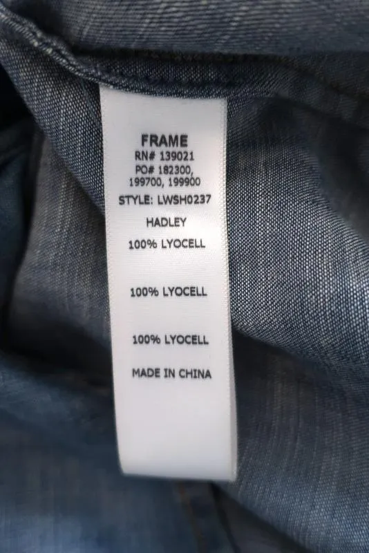 FRAME Chemise à Lacets Blouse Hadley en Chambray Denim Taille Petite Haut à Manches Longues