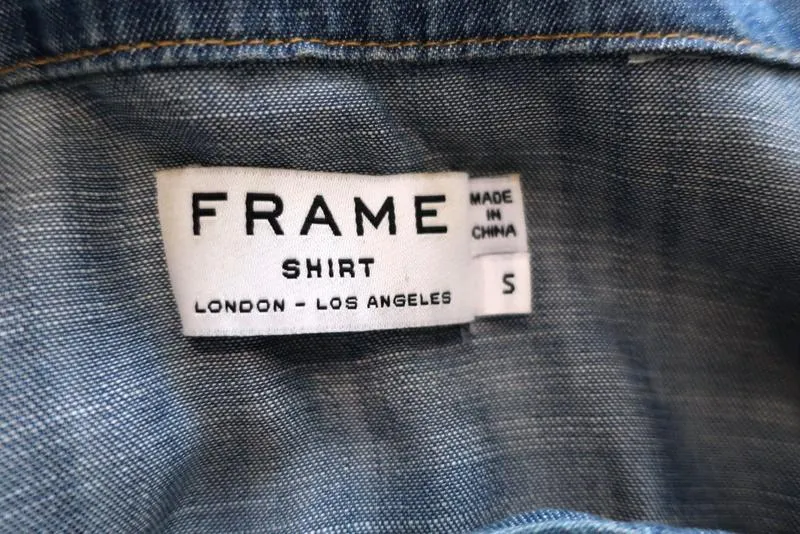FRAME Chemise à Lacets Blouse Hadley en Chambray Denim Taille Petite Haut à Manches Longues