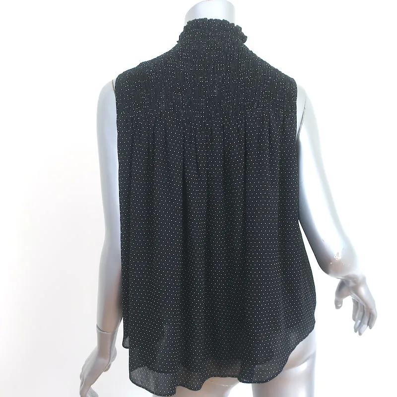 FRAME Blouse sans manches froncée en soie à pois noirs et blancs Taille S