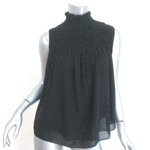 FRAME Smocked Sleeveless Blouse Black & White Polka Dot Silk Size Small
