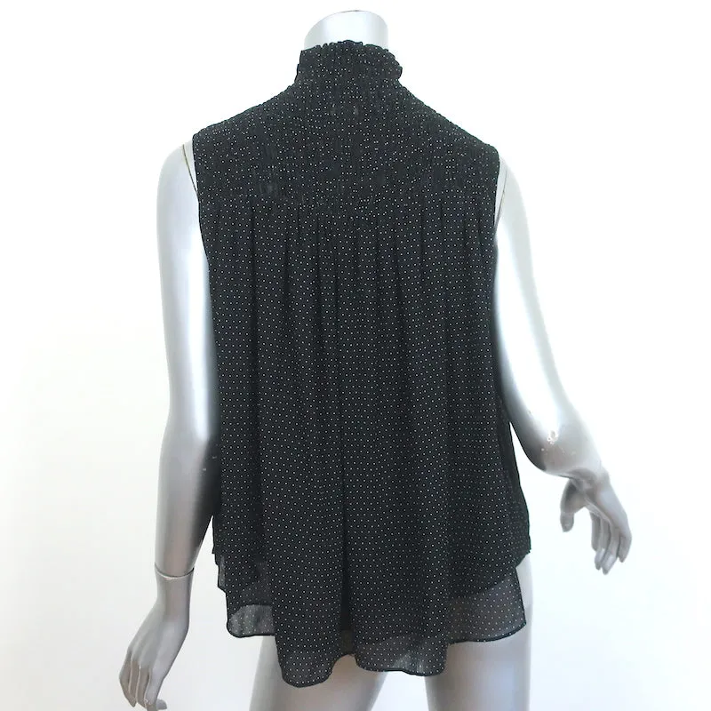 FRAME Blouse sans manches froncée en soie à pois noirs et blancs Taille S