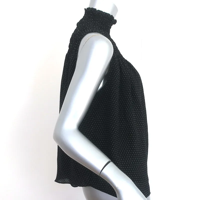 FRAME Blouse sans manches froncée en soie à pois noirs et blancs Taille S