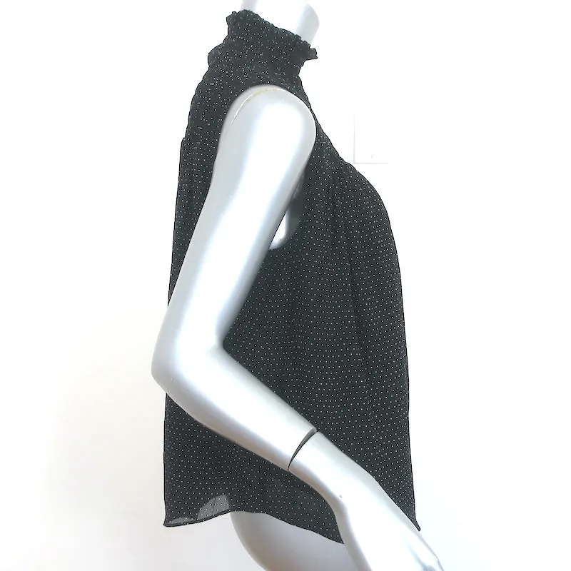 FRAME Blouse sans manches froncée en soie à pois noirs et blancs Taille S