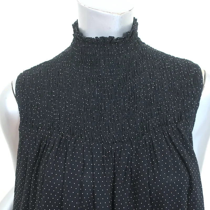 FRAME Blouse sans manches froncée en soie à pois noirs et blancs Taille S
