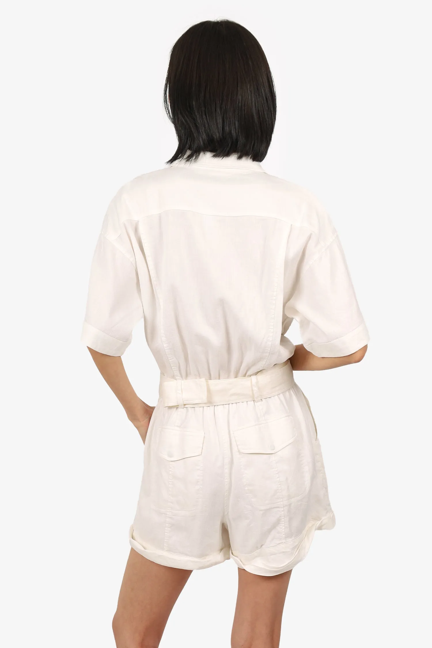 Combinaison-robe ceinturée Frame en lin blanc avec boutons, taille M