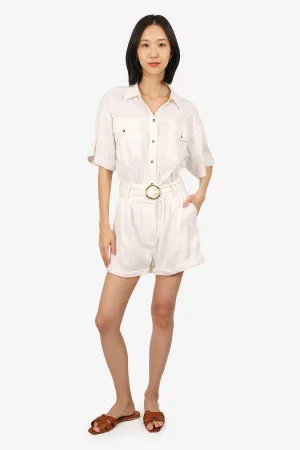 Frame White Linen Button Down Belted Romper Size M