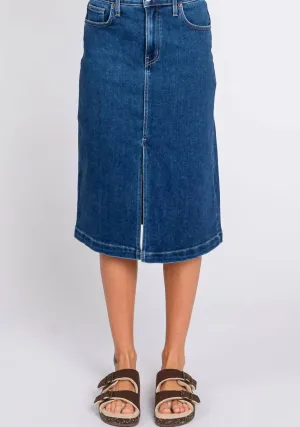 Front Slit Midi Skirt In Dark Blue