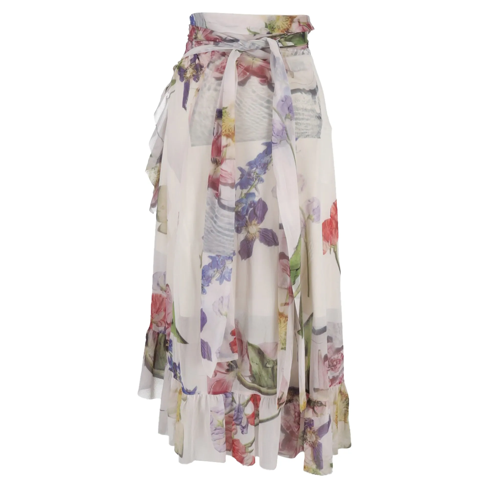 Ganni Jupe midi enveloppante imprimée fleurie en polyamide multicolore