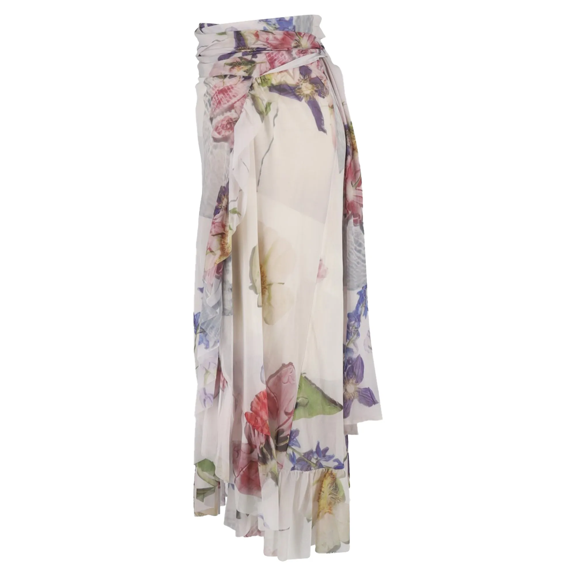 Ganni Jupe midi enveloppante imprimée fleurie en polyamide multicolore