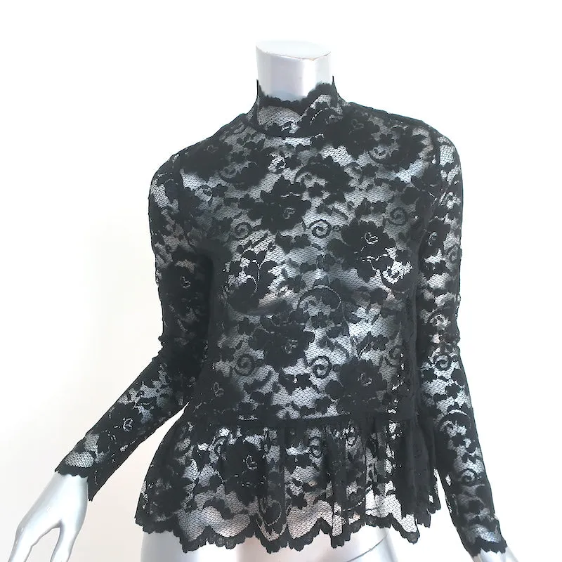 GANNI Top à Pèlerine en Dentelle Noir Taille 38 Blouse à Col Roulé à Manches Longues