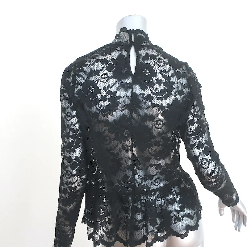 GANNI Top à Pèlerine en Dentelle Noir Taille 38 Blouse à Col Roulé à Manches Longues