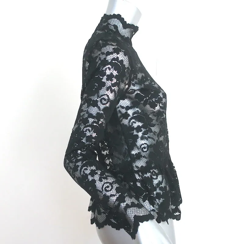 GANNI Top à Pèlerine en Dentelle Noir Taille 38 Blouse à Col Roulé à Manches Longues