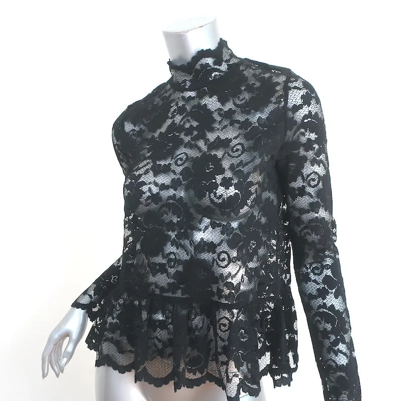 GANNI Top à Pèlerine en Dentelle Noir Taille 38 Blouse à Col Roulé à Manches Longues