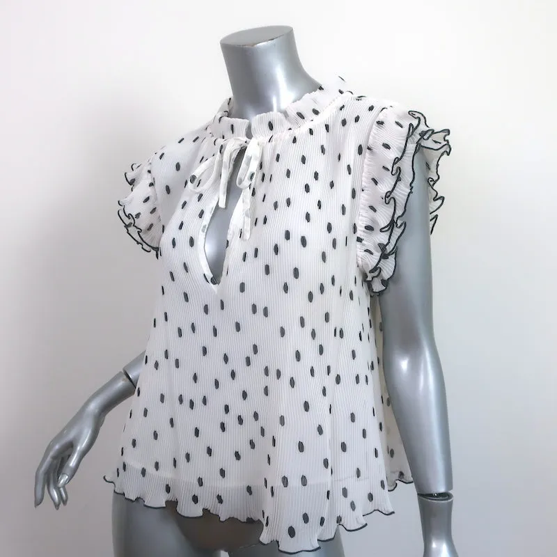 GANNI Haut à pois blanc/noir en georgette plissée taille 36 blouse à manches volantes