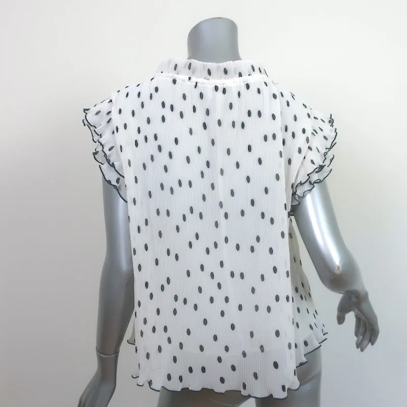 GANNI Haut à pois blanc/noir en georgette plissée taille 36 blouse à manches volantes