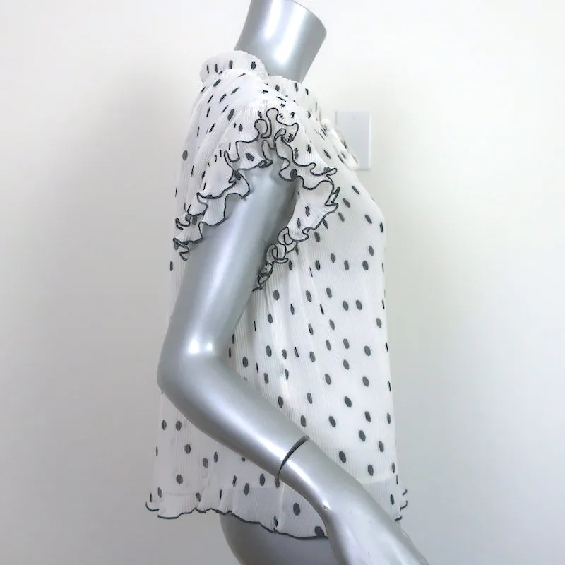 GANNI Haut à pois blanc/noir en georgette plissée taille 36 blouse à manches volantes