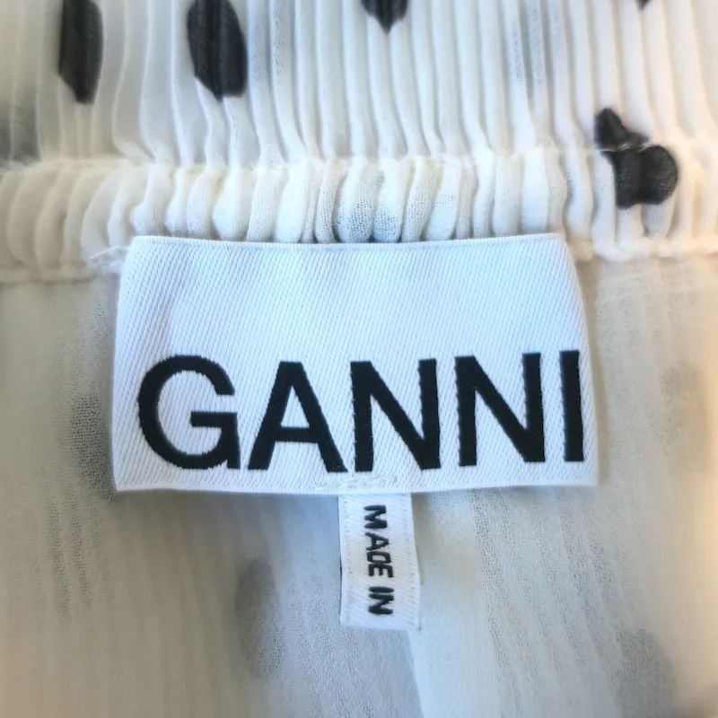 GANNI Haut à pois blanc/noir en georgette plissée taille 36 blouse à manches volantes