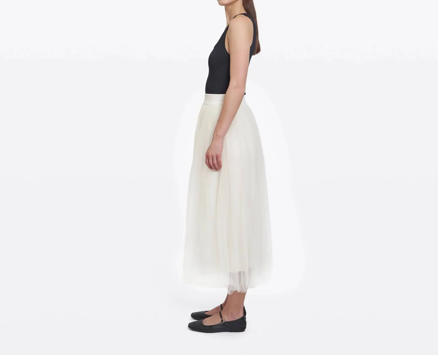 Jupe en tulle froncée couleur sable