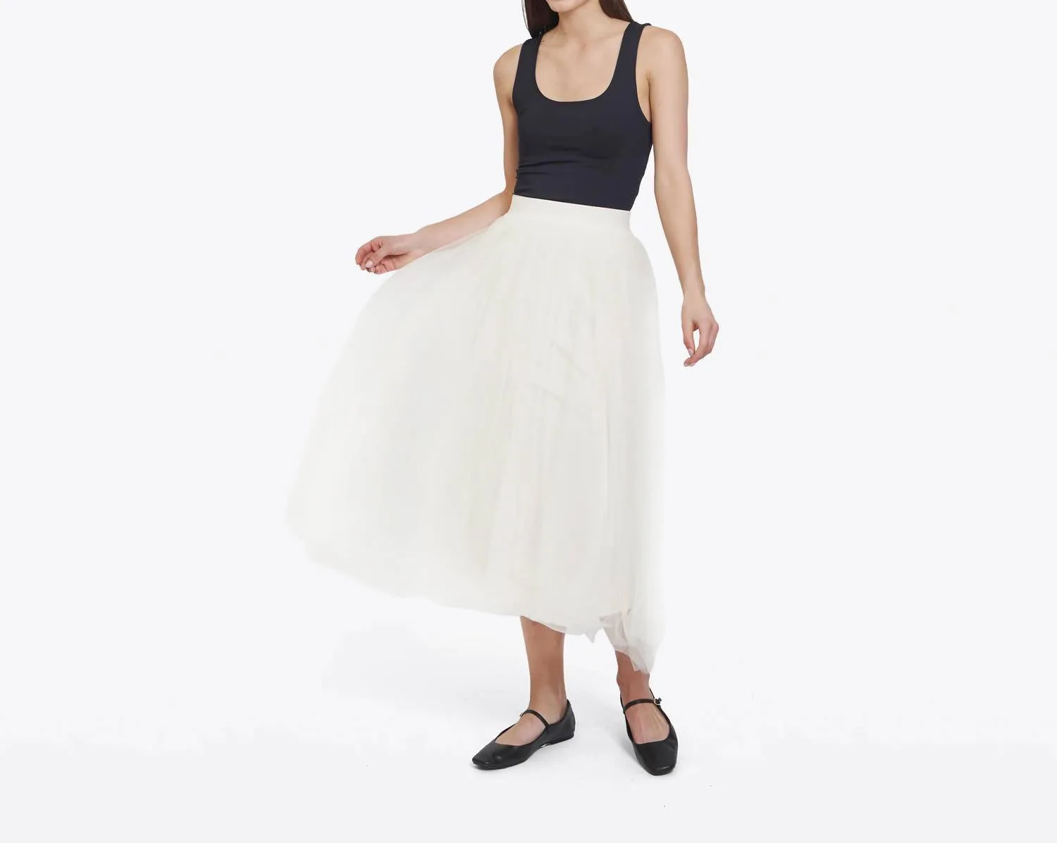 Jupe en tulle froncée couleur sable